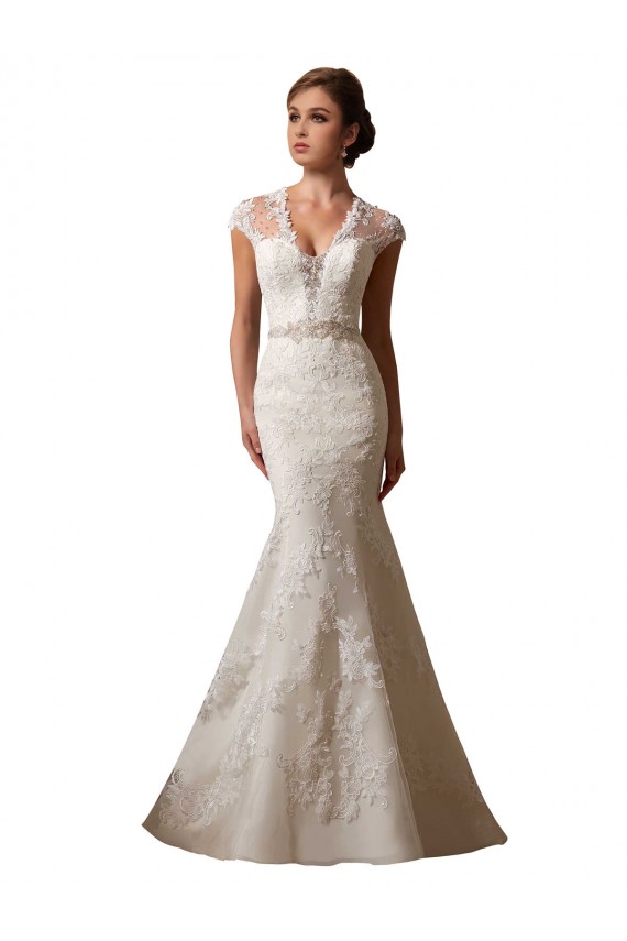 Ivoire Sirène Illusion Col V Tulle Dentelle Robes de mariée
