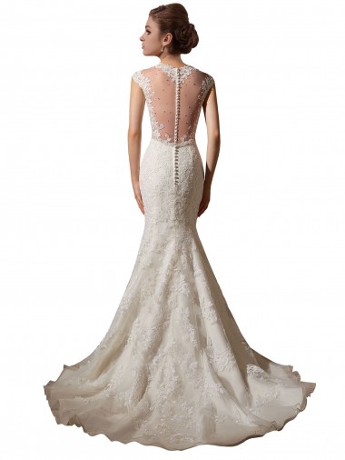 Ivoire Sirène Illusion Col V Tulle Dentelle Robes de mariée