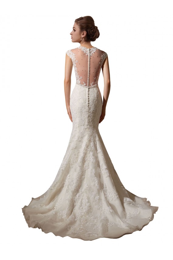 Ivoire Sirène Illusion Col V Tulle Dentelle Robes de mariée