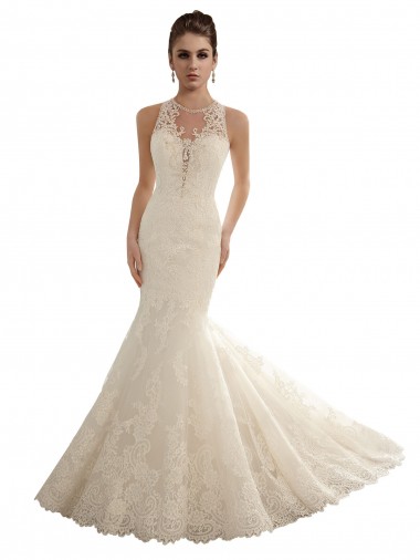 Ivoire Sirène Illusion Dentelle Robes de mariée Pas Cher