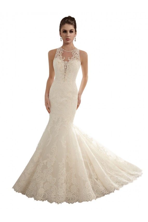 Ivoire Sirène Illusion Dentelle Robes de mariée Pas Cher