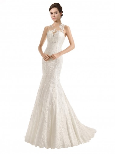 Ivoire Sirène Illusion Dentelle Robes de mariée Pas Cher