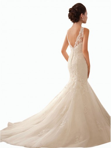 Ivoire Sirène Illusion Tulle Dentelle Robes de mariée