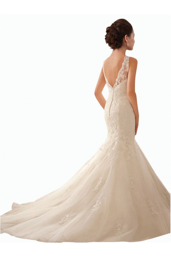 Ivoire Sirène Illusion Tulle Dentelle Robes de mariée Pas Cher