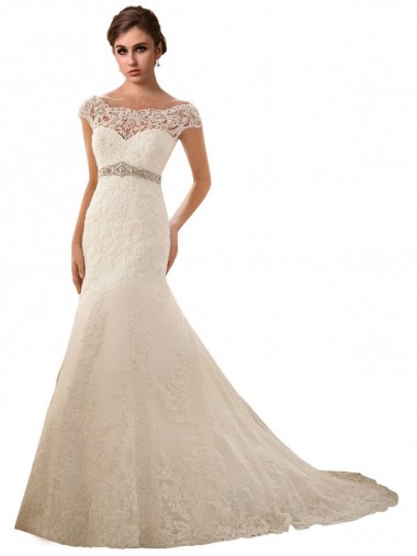 Ivoire Sirène Illusion Tulle Dentelle Robes de mariée Pas Cher