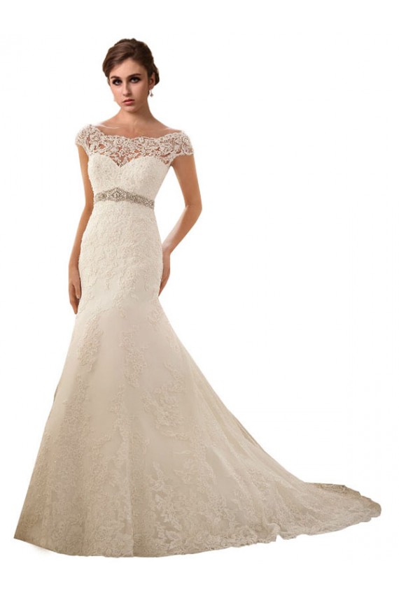Ivoire Sirène Illusion Tulle Dentelle Robes de mariée Pas Cher