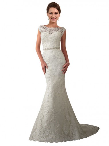 Ivoire Sirène Illusion Tulle Dentelle Robes de mariée Pas Cher