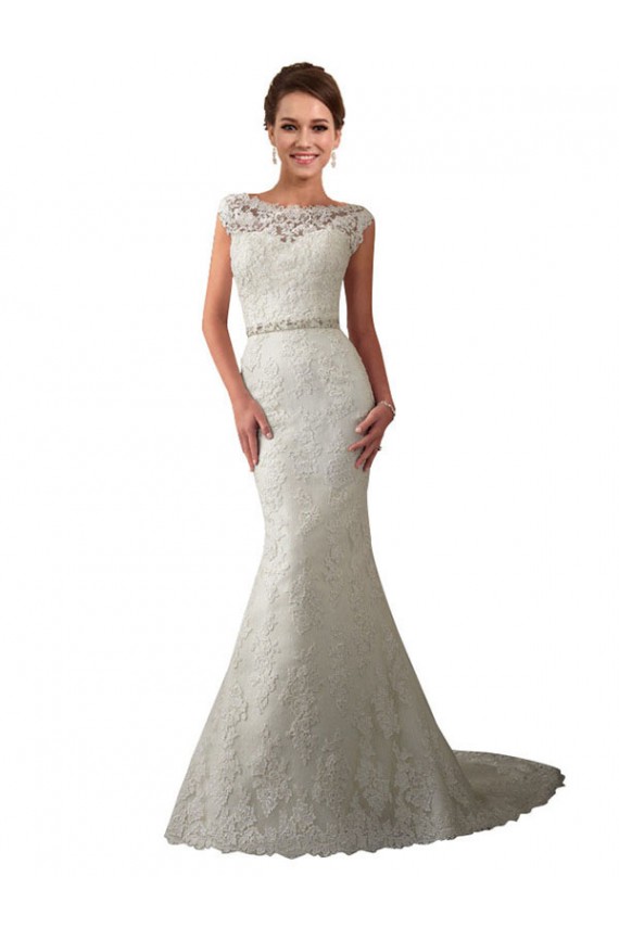 Ivoire Sirène Illusion Tulle Dentelle Robes de mariée Pas Cher