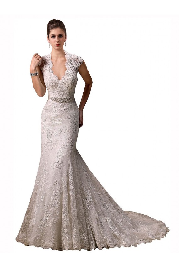 Ivoire Sirène Licou Col V Dentelle Robes de mariée Pas Cher