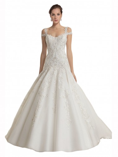 Ivoire Sirène Épaule Dénudée Balayage train Tulle Dentelle Robes de mariée Pas Cher