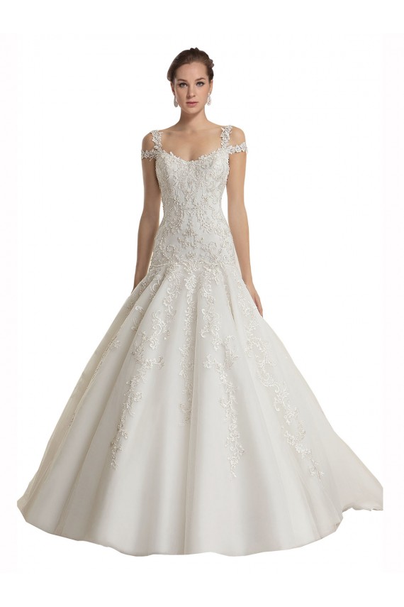 Ivoire Sirène Épaule Dénudée Balayage train Tulle Dentelle Robes de mariée Pas Cher