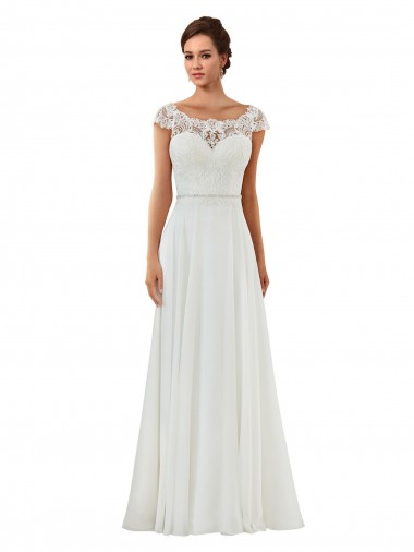 Ivoire Trapèze Bateau Mousseline Classique Robes de mariée Pas Cher
