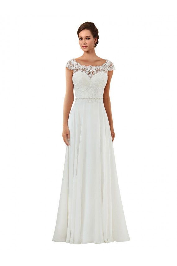Ivoire Trapèze Bateau Mousseline Classique Robes de mariée Pas Cher