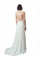 Ivoire Trapèze Bretelles spaghetti Col V Mousseline Dentelle Plage Robes de mariée Pas Cher
