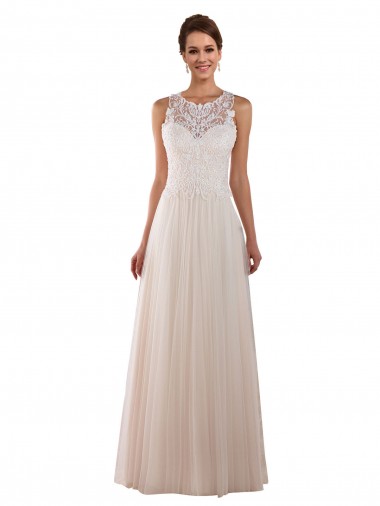 Ivoire Trapèze Col Haut Tulle Dentelle Boho Robes de mariée Pas Cher