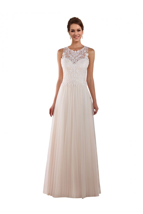 Ivoire Trapèze Col Haut Tulle Dentelle Boho Robes de mariée Pas Cher