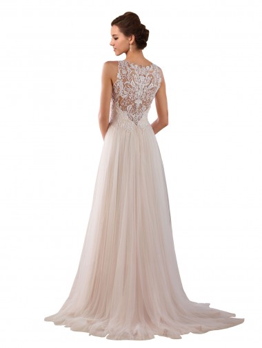 Ivoire Trapèze Col Haut Tulle Dentelle Boho Robes de mariée