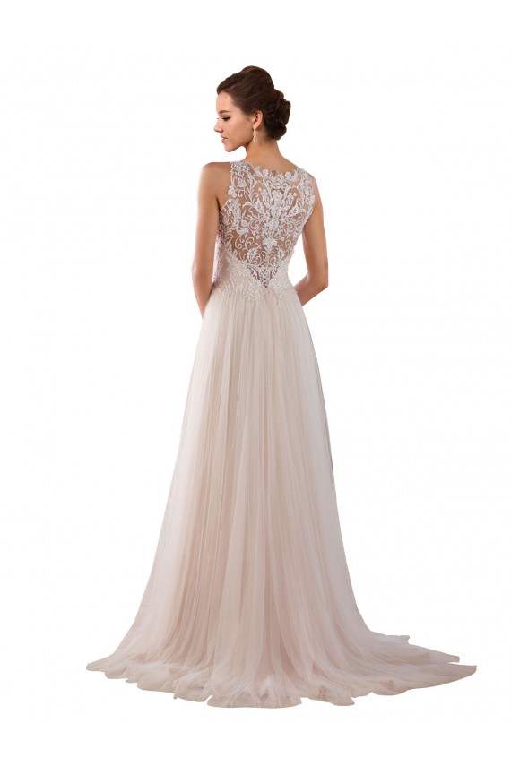Ivoire Trapèze Col Haut Tulle Dentelle Boho Robes de mariée Pas Cher