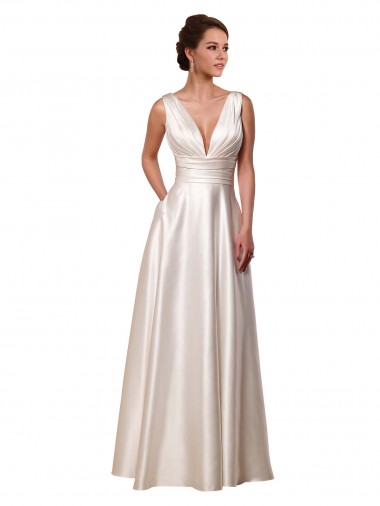 Ivoire Trapèze Col V Satiné Robes de mariée Pas Cher