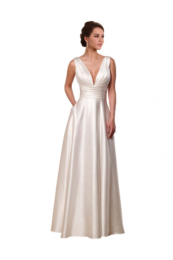 Ivoire Trapèze Col V Satiné Robes de mariée Pas Cher