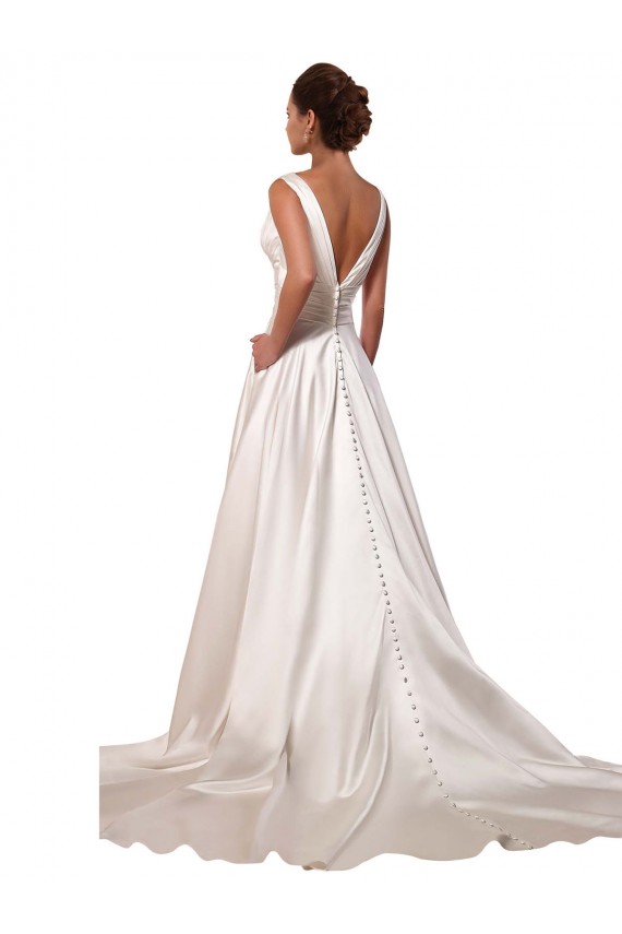 Ivoire Trapèze Col V Satiné Robes de mariée Pas Cher