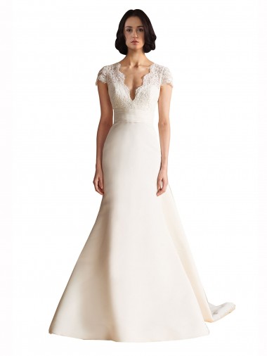 Ivoire Trapèze Col V Satiné Robes de mariée Pas Cher
