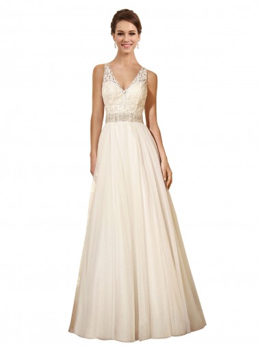 Ivoire Trapèze Col V Tulle Robes de mariée Pas Cher