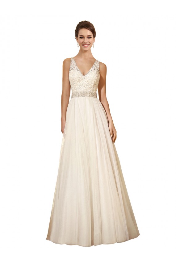 Ivoire Trapèze Col V Tulle Robes de mariée Pas Cher