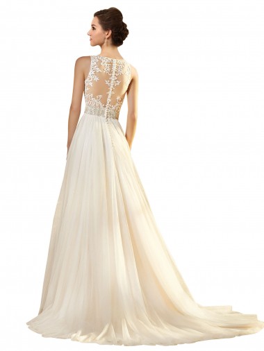 Ivoire Trapèze Col V Tulle Robes de mariée