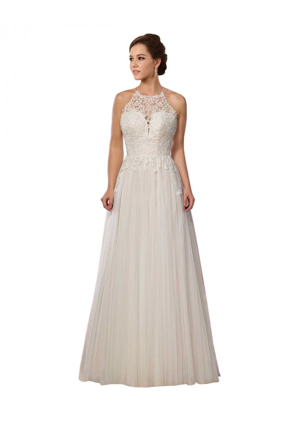 Ivoire Trapèze Illusion Balayage train Tulle Robes de mariée Pas Cher