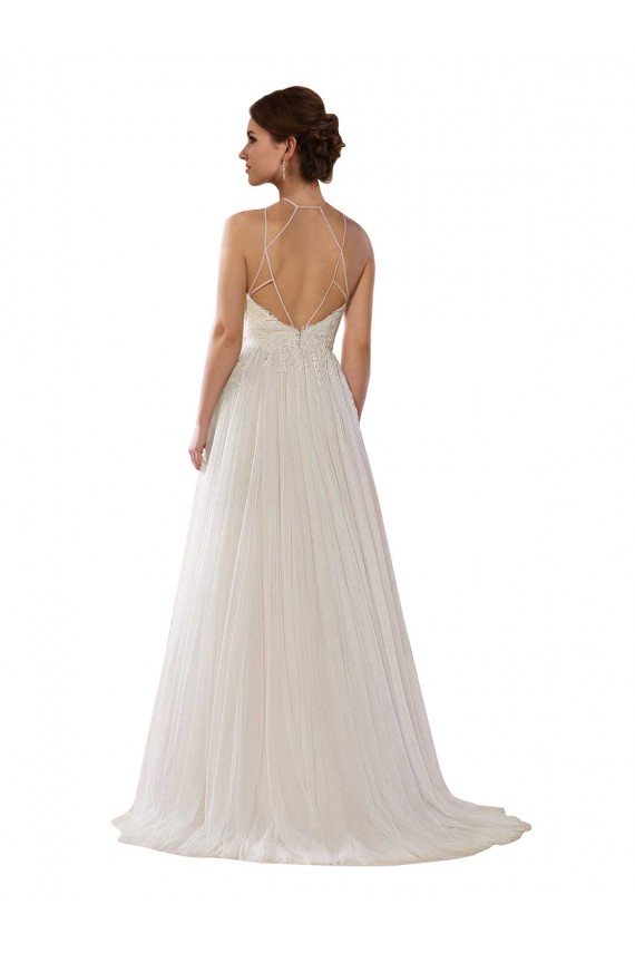 Ivoire Trapèze Illusion Balayage train Tulle Robes de mariée Pas Cher