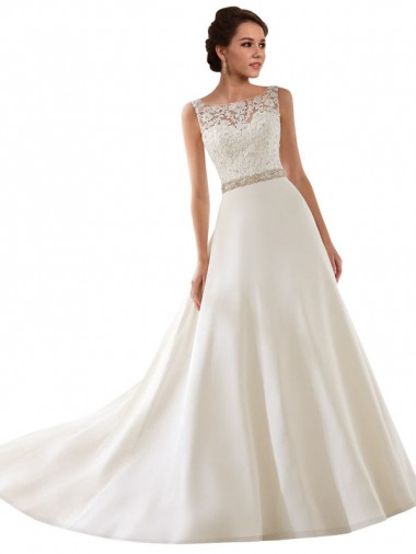 Ivoire Trapèze Illusion Dentelle Robes de mariée Pas Cher