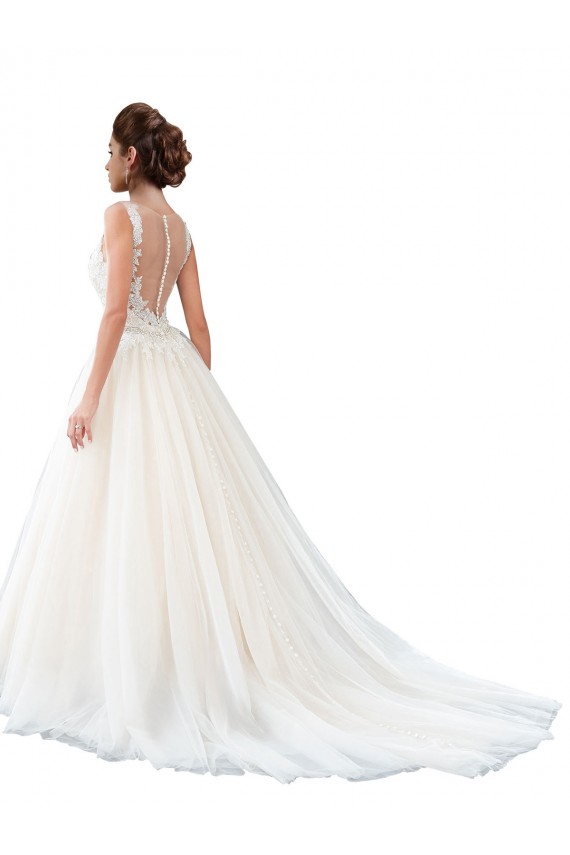 Ivoire Trapèze Illusion Traîne cathédrale Tulle Dentelle Plage Robes de mariée Pas Cher