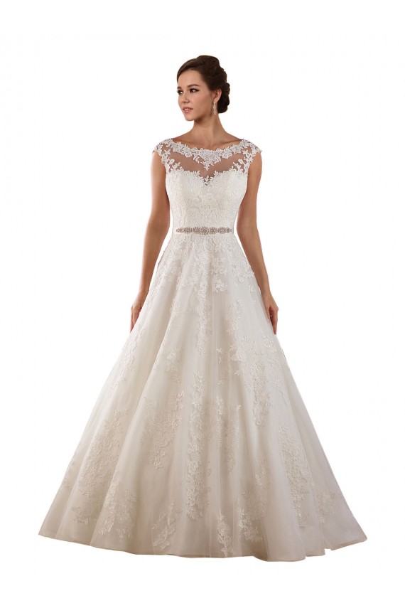 Ivoire Trapèze Illusion Tulle Dentelle Classique Robes de mariée Pas Cher
