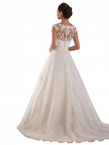 Ivoire Trapèze Illusion Tulle Dentelle Classique Robes de mariée
