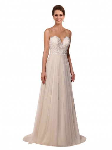 Ivoire Trapèze Illusion Tulle Dentelle Robes de mariée Pas Cher