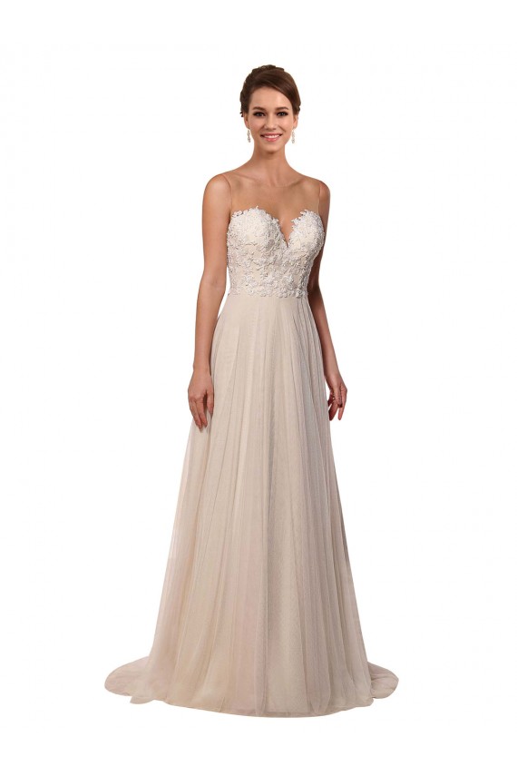 Ivoire Trapèze Illusion Tulle Dentelle Robes de mariée Pas Cher
