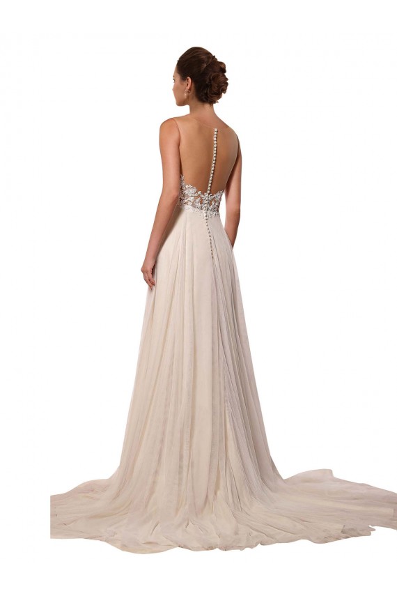 Ivoire Trapèze Illusion Tulle Dentelle Robes de mariée Pas Cher