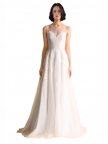 Ivoire Trapèze Illusion Tulle Robes de mariée Pas Cher