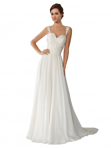 Ivoire Trapèze Mousseline Dentelle Robes de mariée Pas Cher