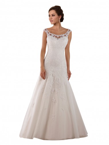 Ivoire Trapèze Scoop Tulle Robes de mariée Pas Cher