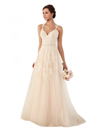 Ivoire Trapèze Tulle Dentelle Robes de mariée Pas Cher