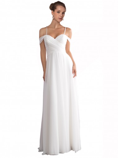 Ivoire Trapèze Épaule Dénudée Balayage train Mousseline Plage Robes de mariée Pas Cher
