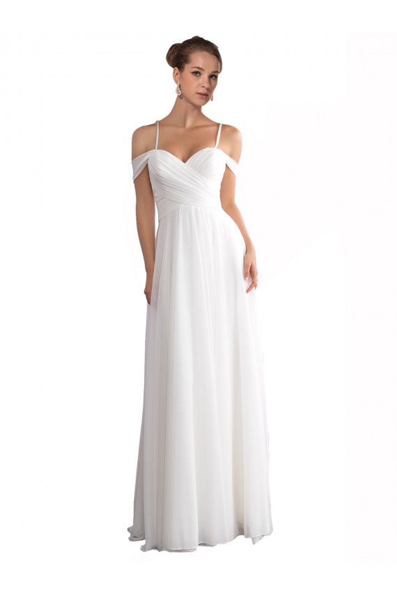 Ivoire Trapèze Épaule Dénudée Balayage train Mousseline Plage Robes de mariée Pas Cher
