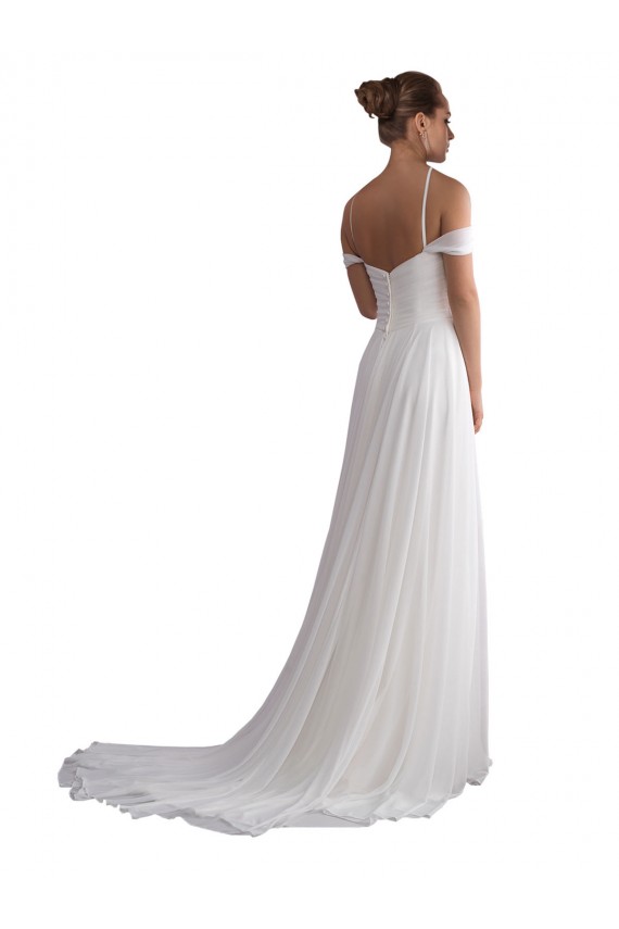 Ivoire Trapèze Épaule Dénudée Balayage train Mousseline Plage Robes de mariée Pas Cher