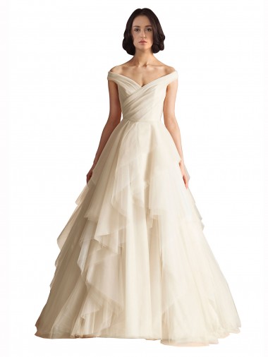 Ivoire Trapèze Épaule Dénudée Tulle Robes de mariée Pas Cher