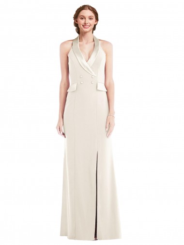 Ivoire Trompette Licou Crêpe Stretch Longue Robes demoiselle d'honneur / Robes de bal Pas Cher