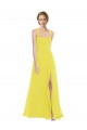 Jaune Trapèze Bretelles spaghetti Mousseline Longue Robes demoiselle d'honneur Pas Cher