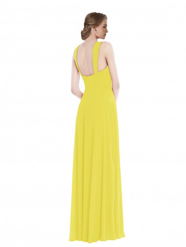 Jaune Trapèze Bretelles spaghetti Mousseline Longue Robes demoiselle d'honneur