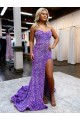 Lavande Trapèze Traîne moyenne Paillettes Velours Longue Robes de bal Pas Cher